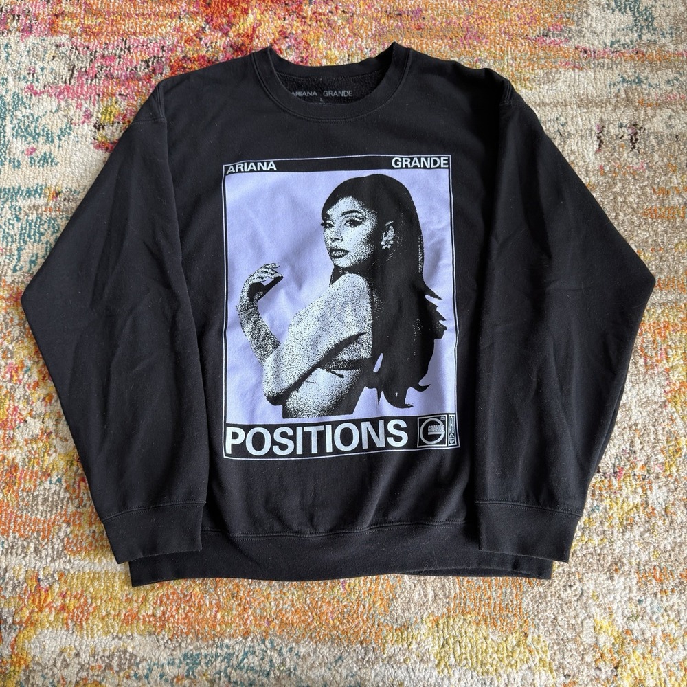 Ariana Grande Sweatshirt Womens L Positions Black Graphic Crewneck Tour Merch